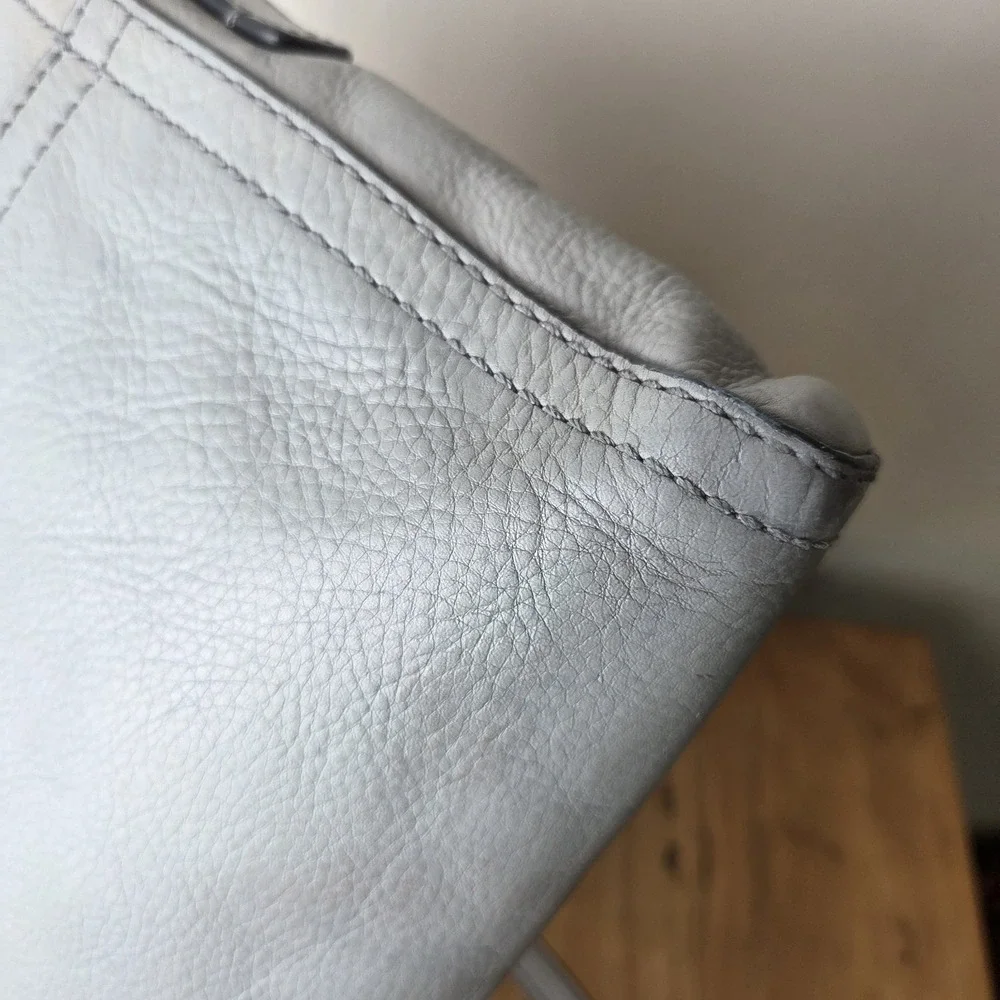 Fossil Gray Leather Crossbody Bag Soft Pebbled Leather Zip Top Key Charm...